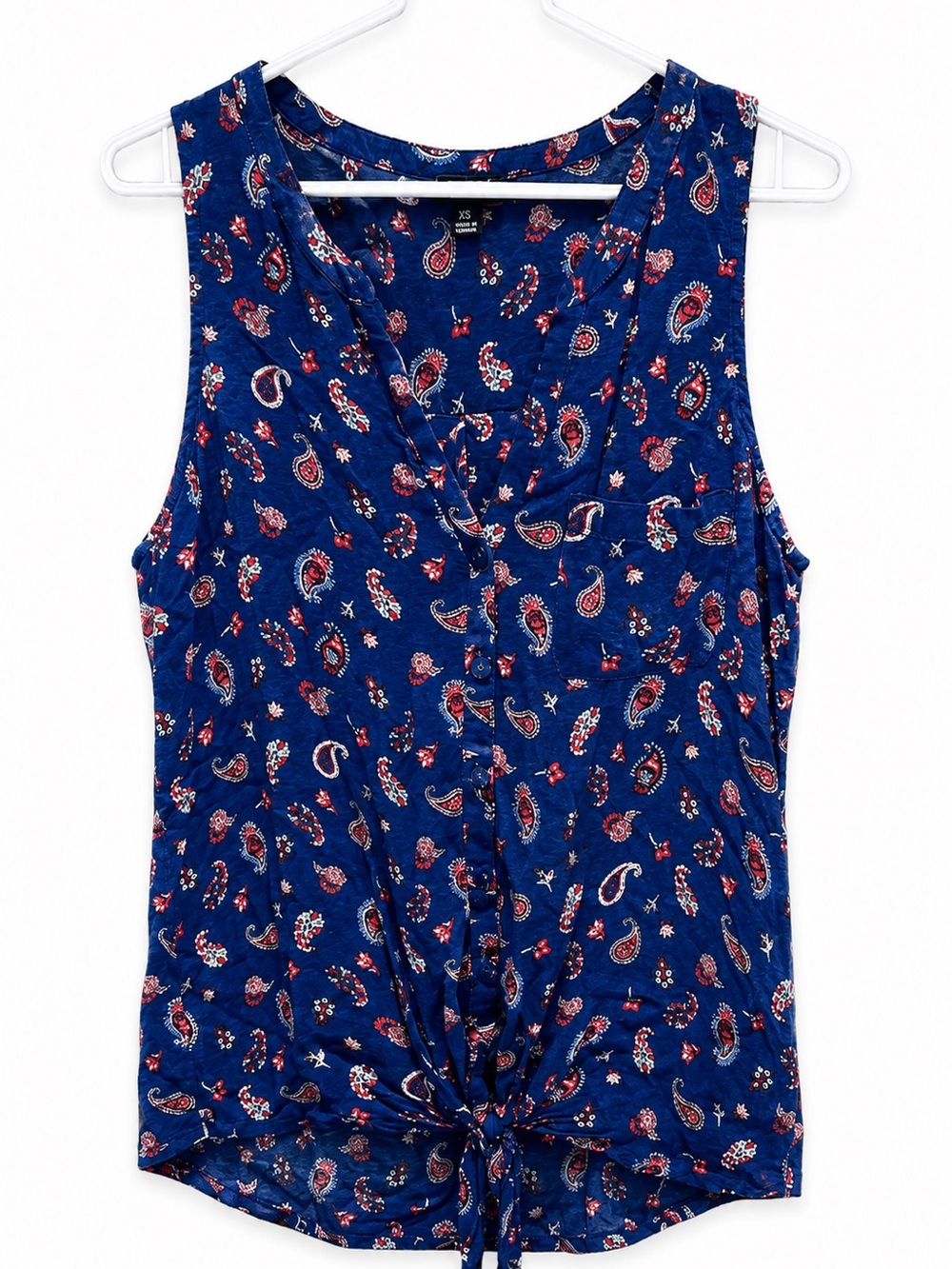 Lucky Brand Navy Paisley Tie-Front Tank XS